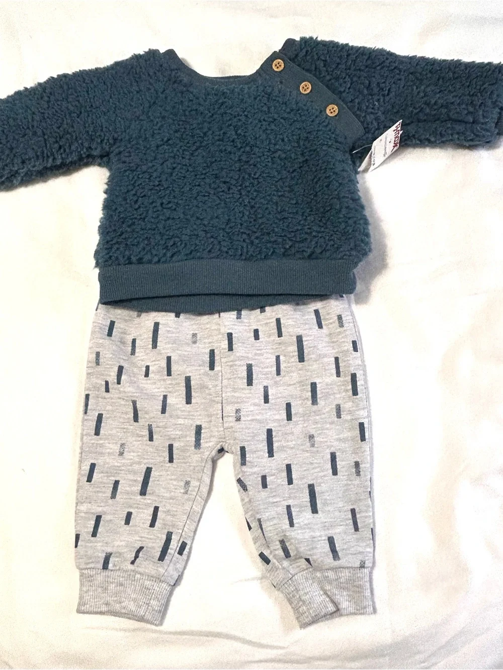3 month Teal Sherpa Baby Sweater Gray Joggers Sweatpants and Socks Set NWT